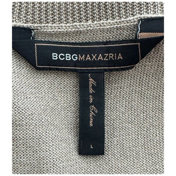 BCBGMAXAZRIA Khaki Tan 100% Wool Sweater Dress Roll Tab Sleeves Womens SZ L - Picture 4 of 7